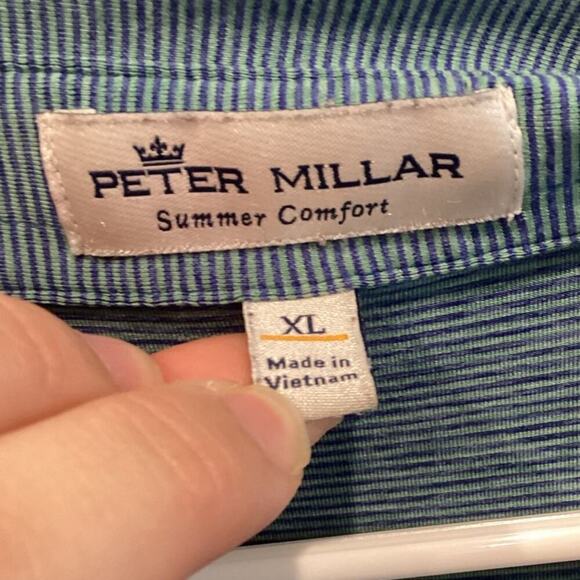 Peter Millar Mens Summer Comfort Polo XL Extra Large Blue Striped Preppy Classic - Picture 3 of 10
